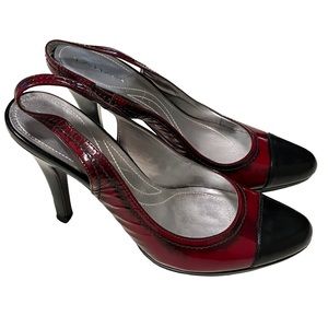 Tahari Lorenzo Red Black Slingback Heels
